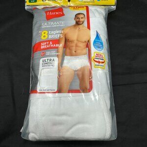 Hanes Men's Ultimate Tagless Briefs White Comfort Flex Waistband 8 pk XL 40-42"